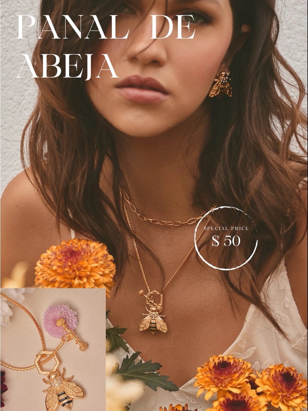 Gold Bee Pendant Necklace Set